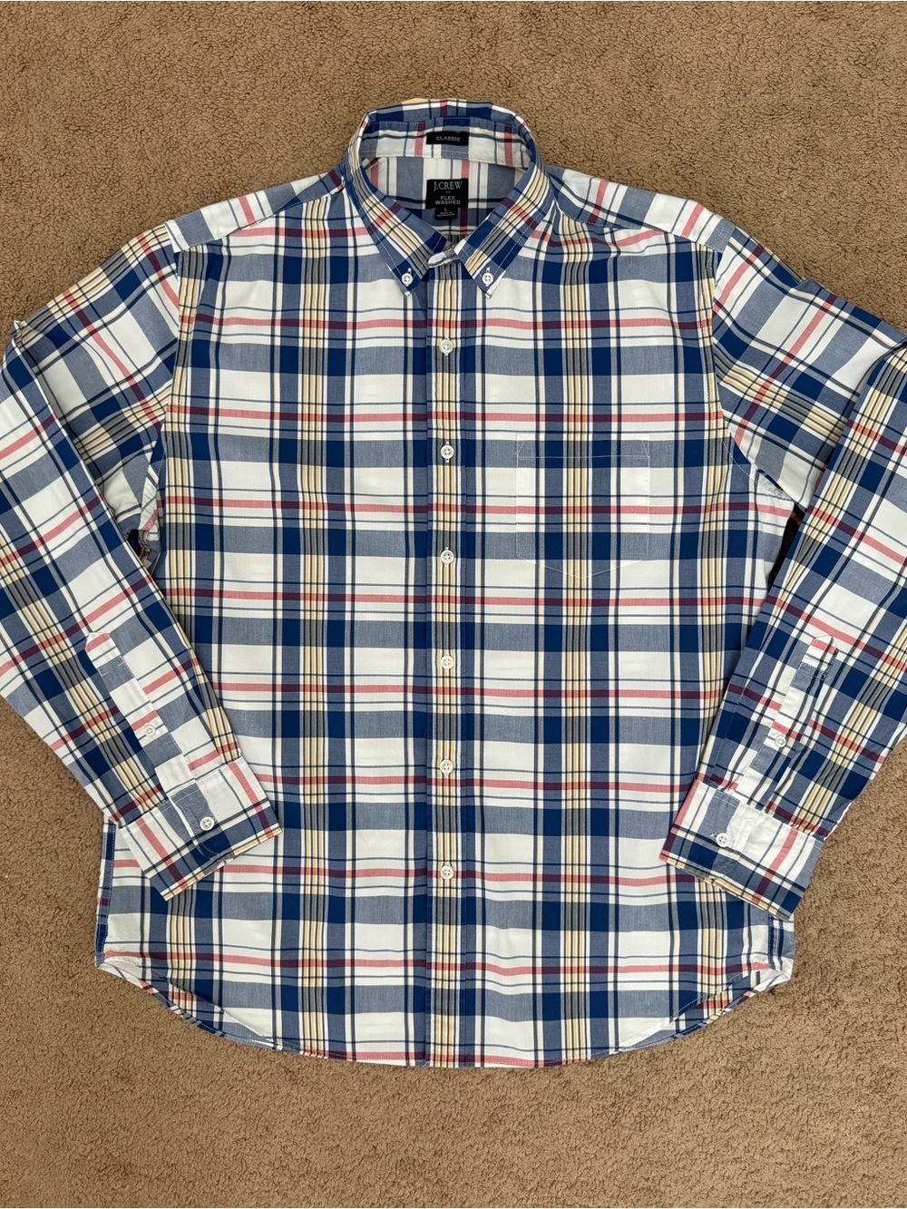 J. Crew Men’s Navy, White and Red Plaid Button-Down Shirt Long Sleeve